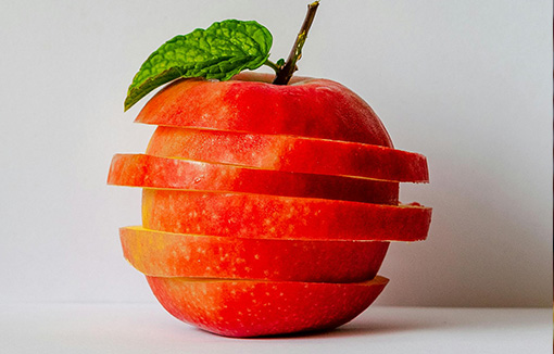 Slices that make up a whole apple.