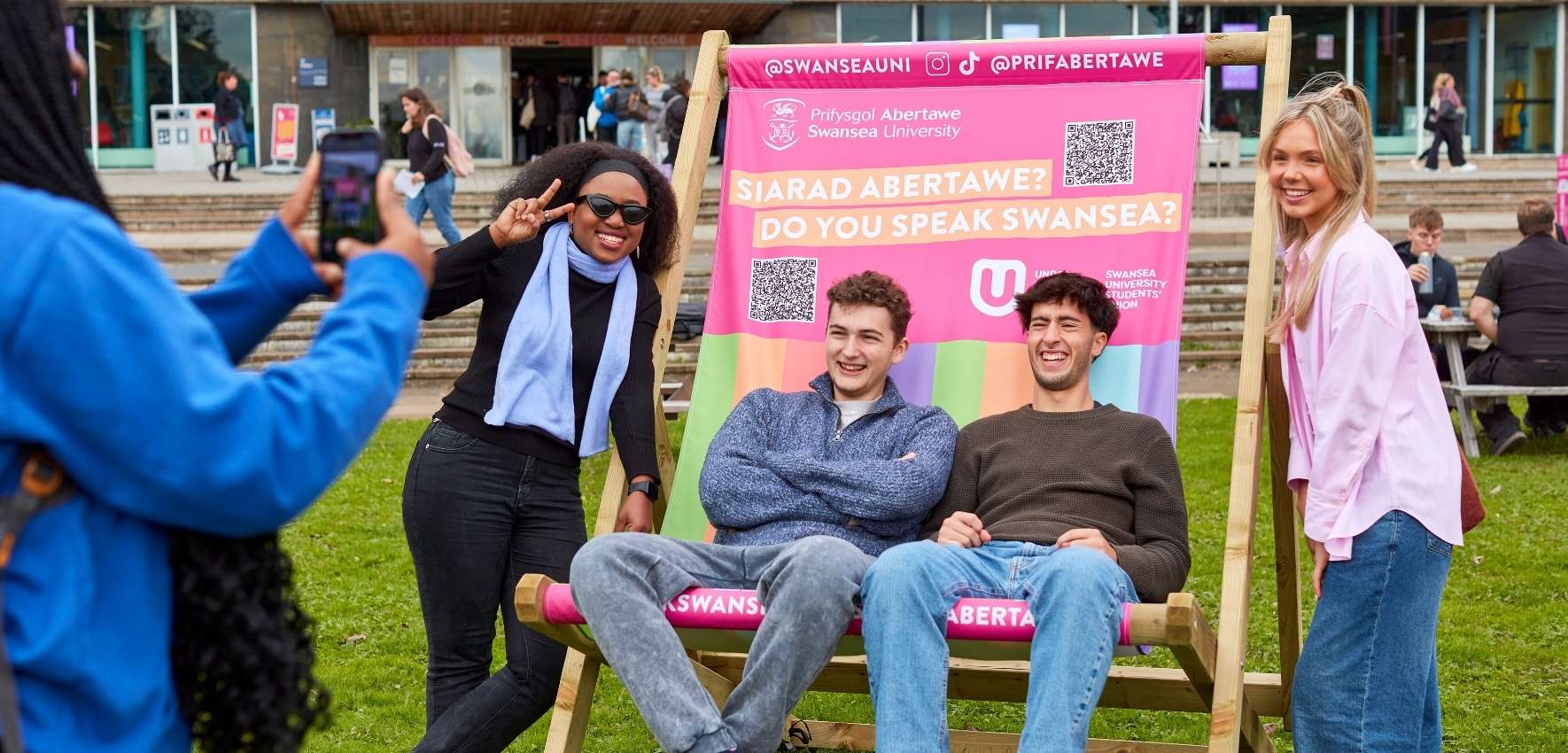 students in a deck chair