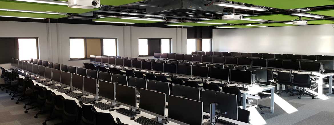 A lecture theatre in the y twyni building on Bay Campus