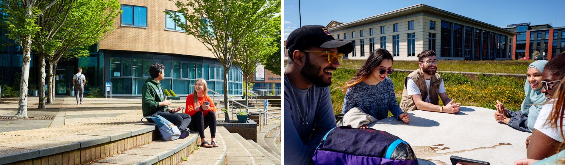 Students outside Hwb locations on Bay and Park Campus