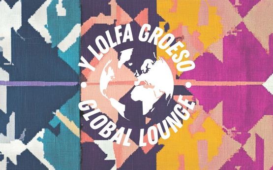 Tapestry image with global lounge logo