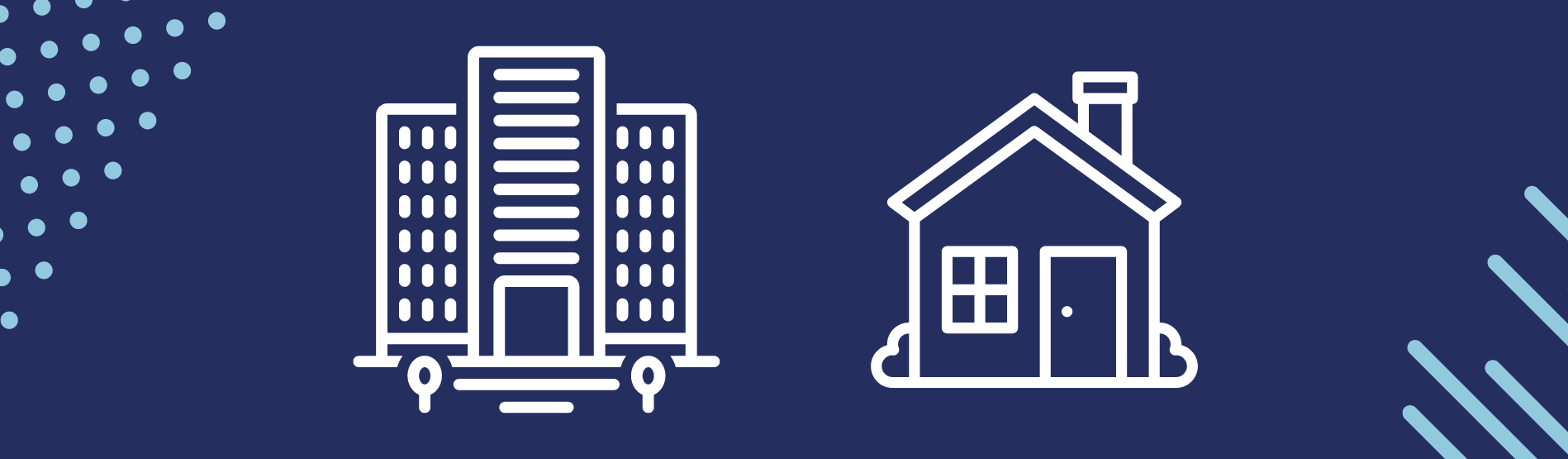 graphic of halls of residence and a house