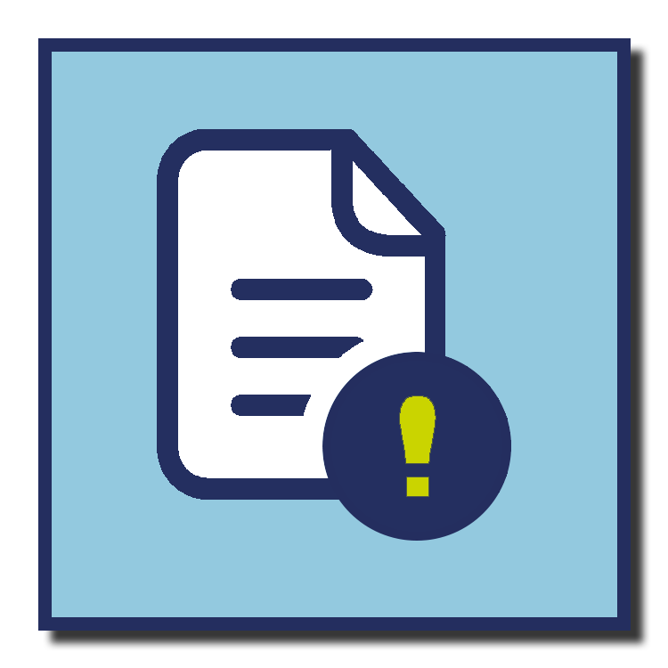 an icon depicting a document with an exclamation mark on top of it