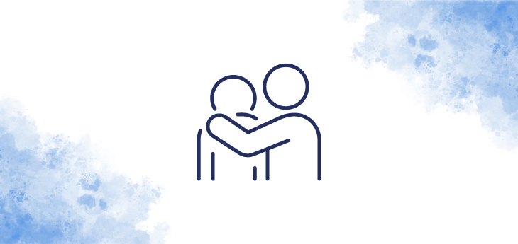 Graphic of a person with their arm wrapped around anothers shoulder