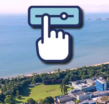 Aerial view of Singleton Campus/Swansea Bay and slider icon